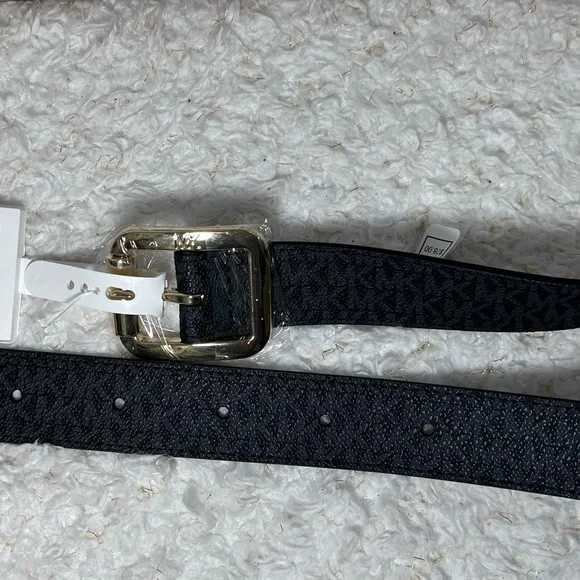 Michael Kors Stylish Black Belt with Gold Buckle